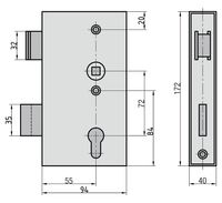 Schlosskasten - SK 990 - Dornmaß: 55 - Stulpbreite: 40 mm - 2-tourig - R/L verwendbar