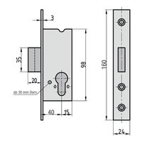 Einsteck-Riegelschloss - ES 987 - Lochung: PZ - Dornmaß: 40 mm - 1-tourig - Stulp 24 mm