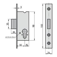 Einsteck-Riegelschloss - ES 987 - Lochung: PZ - Dornmaß: 30 mm - 1-tourig - Stulp 24 mm