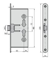 Einsteck-FS-Türschloss - ES 984 - Lochung: PZW - Stulp 24 mm abgerundet - R/L verwendbar