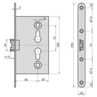 Sickentürschloss - ES 983 - Lochung: PZW - Stulp 20 mm abgerundet - R/L verwendbar