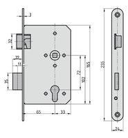 Einsteck-FS-Türschloss - ES 981 - Lochung: PZW - Stulp 24 mm abgerundet - DIN Links