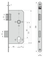 Einsteck-Haustürschloss - ES 978 - Lochung: PZW - Stulp 20 mm abgerundet - DIN Links