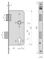 Einsteck-Haustürschloss - ES 978 - Lochung: PZW - Stulp 20 mm käntig - DIN Rechts