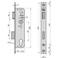 Einsteck-Rohrrahmenschloss - ES 958 - Lochung: PZW - Stulp 24 mm käntig - Dornmaß: 30 mm