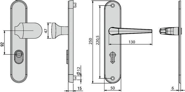 Vollmaterial-Schutzbeschlag - Alu F1 - ZA - Wechsel-Garnitur - Lochung: PZ -92/10 mm - rund