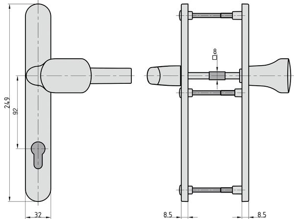 Schmalrahmen-Wechsel-Garnitur - rund - Alu Silber - Lochung: PZ - 92/8 mm