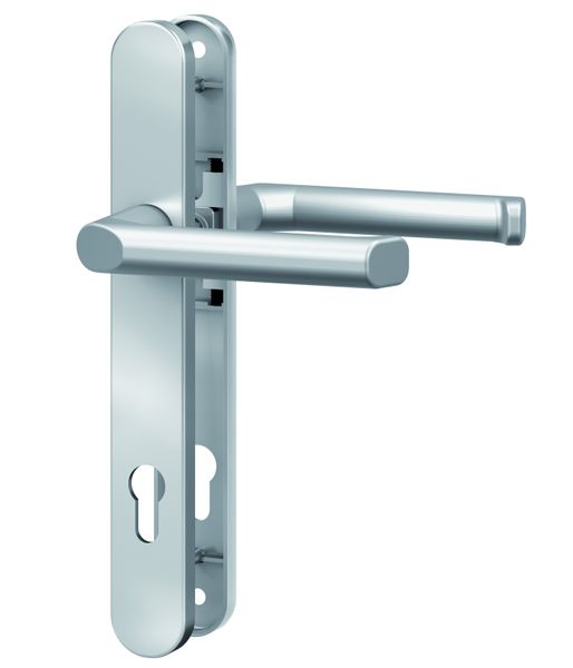 Schmalrahmen-Drücker-Garnitur - rund - Alu silber lackiert - Lochung: PZ - 92/8 mm