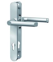 Schmalrahmen-Drücker-Garnitur - rund - Alu silber lackiert - Lochung: PZ - 92/8 mm