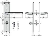 Langschild-Drücker-Garnitur - ZB 4100 - Alu F2 - eckig - Lochung: Profilzylinder
