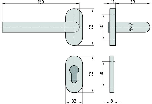 Schmalrahmen-Garnitur - Edelstahl - L-Form