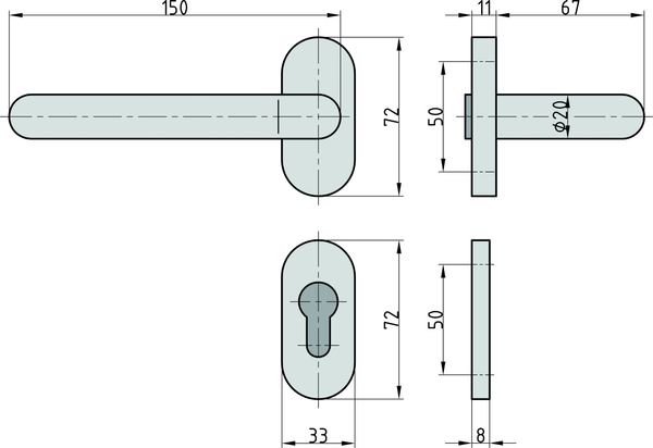 Schmalrahmen-Rosettenpaar - ZBR 3250 PZ (PZ-Lochung)