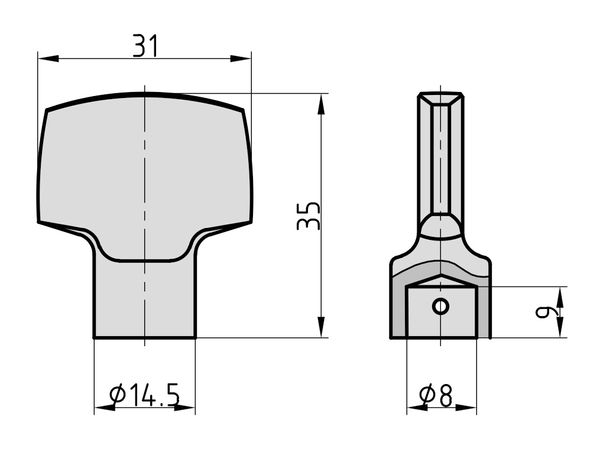 Knaufteil - V50/55 - D-Form, matt vernickelt