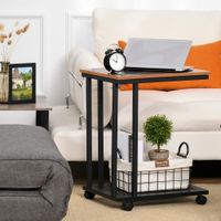 Beistelltisch C-Form, Rollwagen Servierwagen Holz + Metall Schwarz + Walnuss gemasert 51 x 36 x 65cm