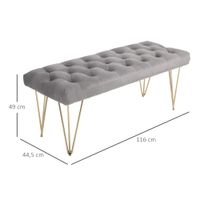 Sitzbank mit Samtoptik Klavierbank für Schlafzimmer, Wohnzimmer, Flur, Metall Grau 116 x 44,5 x 49cm