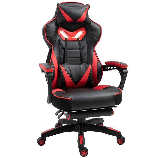 Ergonomischer Gaming Stuhl, Drehstuhl, einziehbare Fußstütze, Schwarz+Rot, 65 x 70 x 118,5-128,5 cm