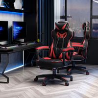 Ergonomischer Gaming Stuhl, Drehstuhl, einziehbare Fußstütze, Schwarz+Rot, 65 x 70 x 118,5-128,5 cm