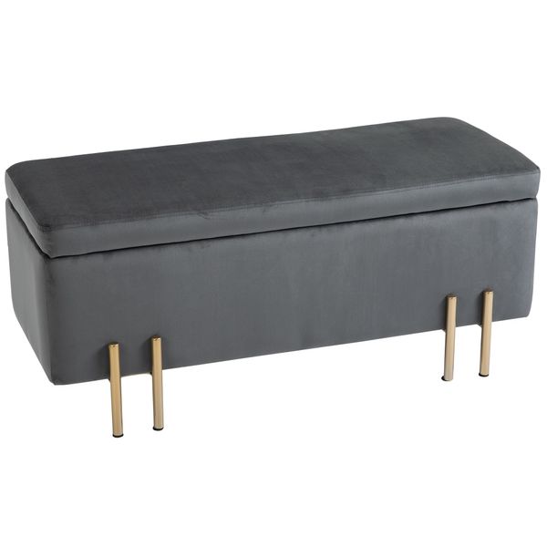 Sitzbank, Polsterbank mit Stauraum, Stoff, Metall, Schaumstoff, Dunkelgrau, 100 x 40 x 42 cm