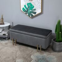 Sitzbank, Polsterbank mit Stauraum, Stoff, Metall, Schaumstoff, Dunkelgrau, 100 x 40 x 42 cm