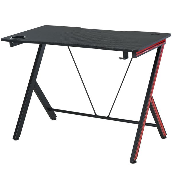 Gaming-Tisch Schreibtisch mit Kopfhörerhaken Getränkehalterung Stahl + MDF Schwarz 105 x 55 x 75 cm