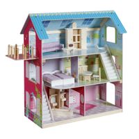 Puppenhaus, Puppenvilla inkl. 16 Puppenmöbel, Mädchen-Spielzeug liebevoll bedruckt