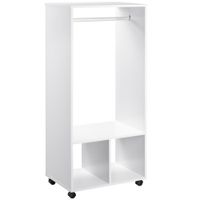 Mobiler Kleiderschrank Garderobe Schrank mit Regal 4 Schwenkräder für Wohnzimmer Schlafzimmer, Aluminiumlegierungen, 60 x 40 x 128 cm, Weiß