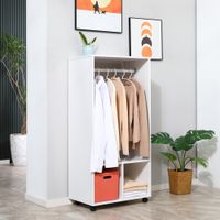 Mobiler Kleiderschrank Garderobe mit Regal 4 Schwenkräder für Wohnzimmer Schlafzimmer, Weiß