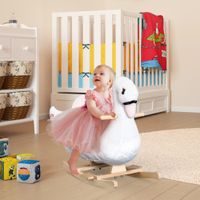 Kinder Schaukelpferd Baby Schaukeltier Schwan mit Musik Spielzeug Haltegriffe ab 18 Monate Plüsch Rosa+Weiß 60 x 32 x 55 cm