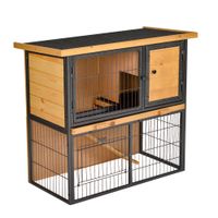 Zwergkaninchenstall erhöhtes Haustier Haus Zwergkaninchenkäfig mit verschließbare Tür Holz-Metall Hellgelb 89,5 x 45 x 81 cm