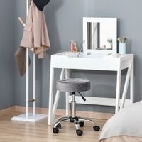 Salonstuhl mit Rädern verstellbar drehbar Samt-Touch Schaumstoff Chrom-Basis Grau 35 x 35 x 49-61 cm