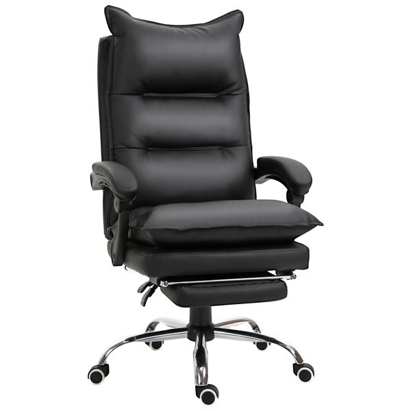 Bürostuhl mit Fußstütze höhenverstellbar Rückenlehne Kunstleder Schwarz 66 x 72 x 122-130 cm