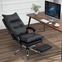 Bürostuhl mit Fußstütze höhenverstellbar Rückenlehne Kunstleder Schwarz 66 x 72 x 122-130 cm
