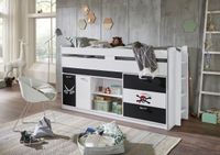 Hochbett Ponny LF 90x200 cm, mit Regal, Schubladenelement und Schreibtisch