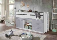 Hochbett Ponny LF 90x200 cm, mit Regal, Schubladenelement und Schreibtisch