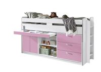 Hochbett Ponny LF 90x200 cm, mit Regal, Schubladenelement und Schreibtisch