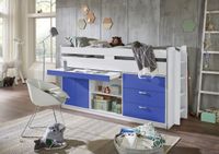 Hochbett Ponny LF 90x200 cm, mit Regal, Schubladenelement und Schreibtisch