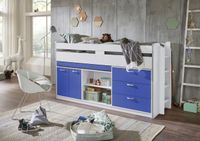 Hochbett Ponny LF 90x200 cm, mit Regal, Schubladenelement und Schreibtisch