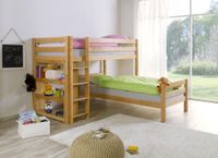 Etagenbett BENI L Buche massiv natur lackiert, 2 Liegeflächen über Eck