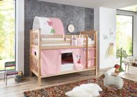 Etagenbett Kick Buche massiv natur lackiert mit Textilset best. aus Vorhang, 1-er Tunnel und Tasche, Farbe Princess
