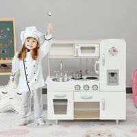 Kinderküche mit Zubehör, Traumküche, Spielküche, Spielzeugküche für 3 Jahre+, Kiefer, MDF, Weiß, 74 x 30 x 81 cm