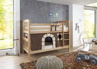 Etagenbett Kick Buche massiv natur lackiert mit Textilset best. aus Vorhang und Tasche, Farbe Burg