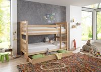 Etagenbett mit Bettschublade, Kick Buche massiv natur lackiert