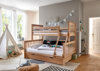 Etagenbett 90/140 x 200 cm Liegefläche Kick, mit Bettschublade, Buche massiv natur lackiert
