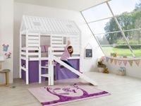 Spielbett Tom´s Hütte und Bett Eliyas mit Rutsche und Textilset, Buche massiv weiß lackiert