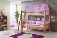 Etagenbett STEFAN Buche massiv natur Stabverleimt, geplankte Optik, inkl. Textilset purple/rosa