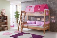 Etagenbett STEFAN Buche massiv natur, Stabverleimt, geplankte Optik, inkl. Textilset pink/herz