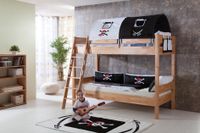 Etagenbett STEFAN Buche massiv natur lackiert, Stabverleimt, geplankte Optik, mit Textilset Pirat