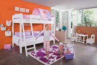 Etagenbett STEFAN Buche massiv weiß lackiert mit Tunnel pruple/rosa