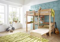 Etagenbett NOEL inkl. Zusatz-Sessel mit Sitzkissen beige, Buche massiv natur lackiert