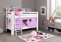 Etagenbett Jan mit Bücherregal und Vorhang purple/rosa
